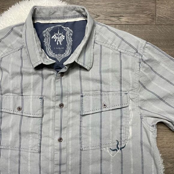 PRANA Button Up Shirt Mens Small Short Sleeve Grey Organic Cotton - Picture 3 of 8